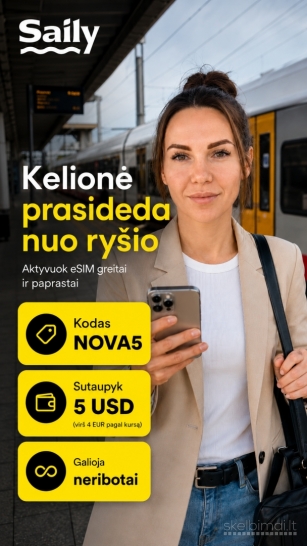 Saily nuolaidos kodas NOVA5 - internetas užsienyje su Saily eSIM