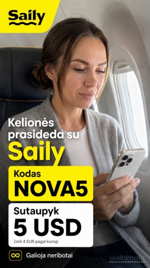 Saily nuolaidos kodas NOVA5 - internetas užsienyje su Saily eSIM