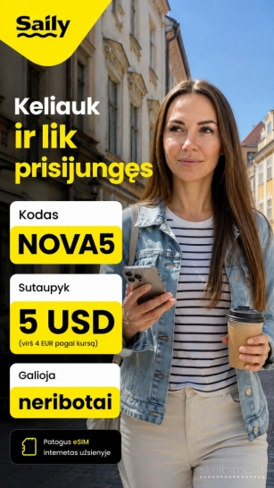 Saily nuolaidos kodas NOVA5 - internetas užsienyje su Saily eSIM