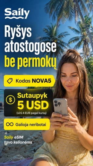 Saily nuolaidos kodas NOVA5 - internetas užsienyje su Saily eSIM