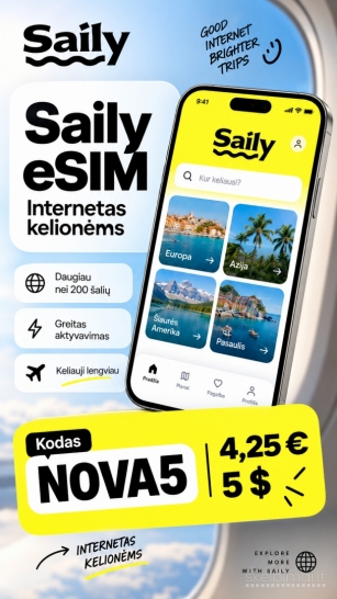Saily nuolaidos kodas NOVA5 - internetas užsienyje su Saily eSIM