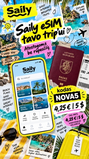 Saily nuolaidos kodas NOVA5 - internetas užsienyje su Saily eSIM