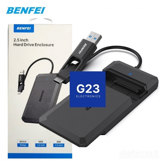 1837 Kietojo disko kišenė 2,5 colio SATA USB-C ir USB-A Benfei WWW.G23.LT