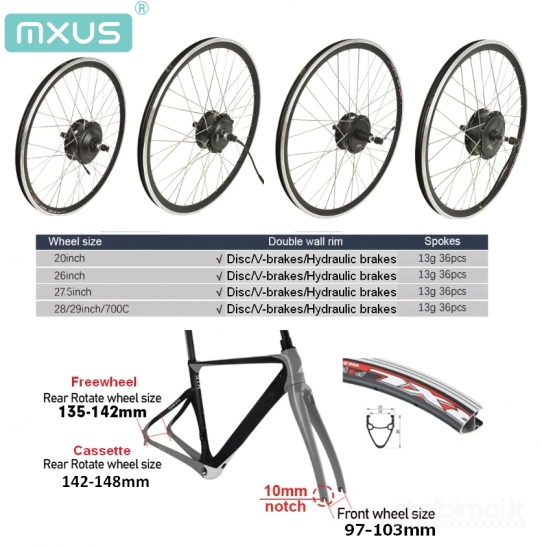 Naujas MXUS 250W-500W Variklio Komplektas Dviračio Elektrifikavimui Su Ratlankiu
