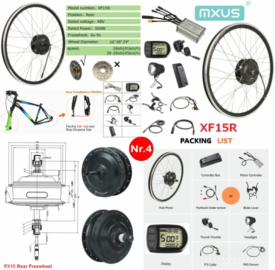 Naujas MXUS 250W-500W Variklio Komplektas Dviračio Elektrifikavimui Su Ratlankiu