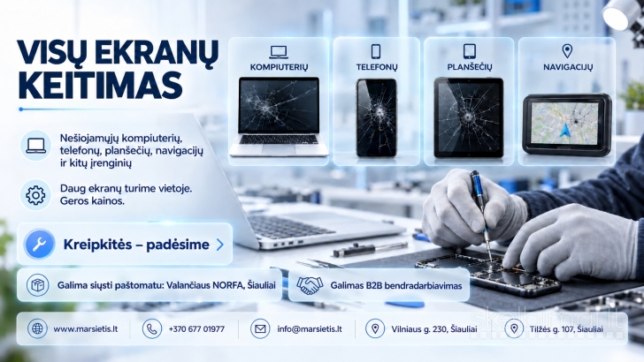 Nešiojamųjų kompiuterių, telefonų ir planšečių ekranų keitimas visoje Lietuvoje