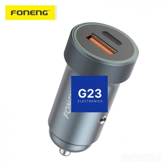 1890 Auto kroviklis Type-C ir USB 30W PD QC Foneng grafito WWW.G23.LT