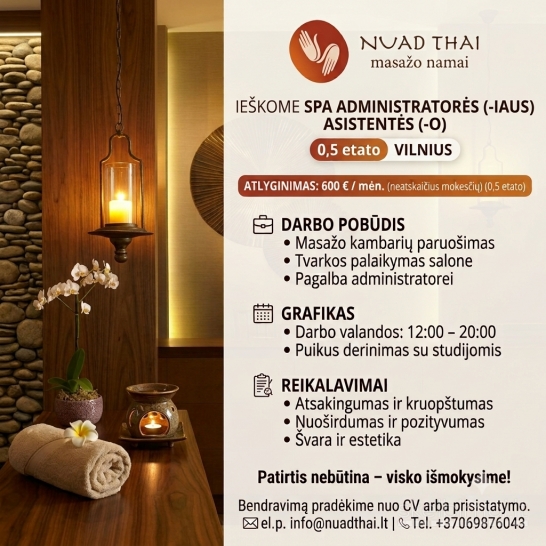 SPA administratorės asistentė 0,5 etato Vilniuje