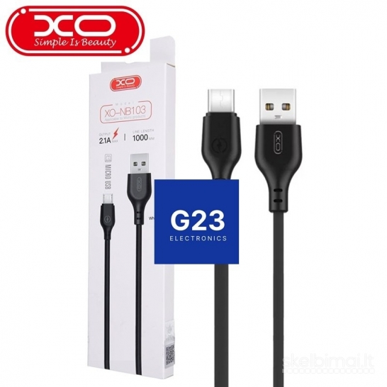 1910 Micro USB laidas 2 metrai 2.1A XO juodos spalvos WWW.G23.LT