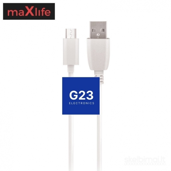 1911 Micro USB laidas 3 metrai 2A maXlife baltos spalvos WWW.G23.LT