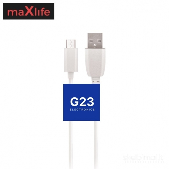 1912 Micro USB laidas 1 metras 3A maXlife baltos spalvos WWW.G23.LT
