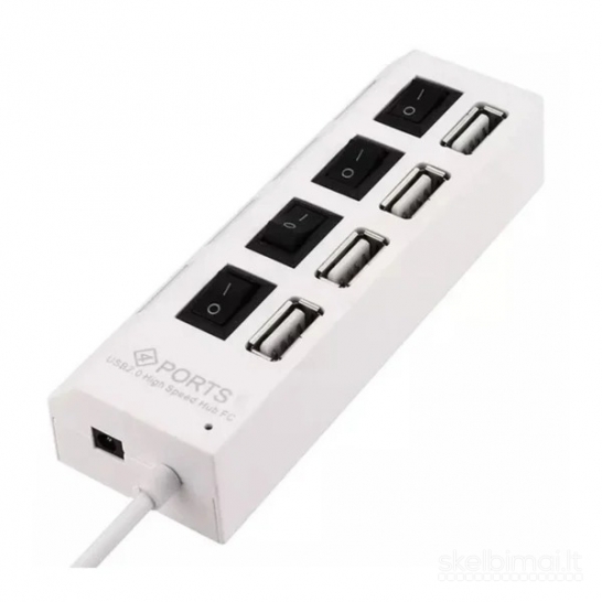 4 portų USB šakotuvas su jungikliais, USB 2.0, baltas