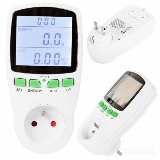Vatmetras PM03B-FR – elektros energijos sąnaudų matuoklis su LCD, 16 A, 3680 W