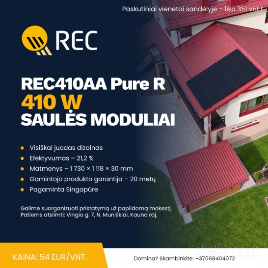 Nauji „REC Alpha Pure-R“ 410 W saulės moduliai.