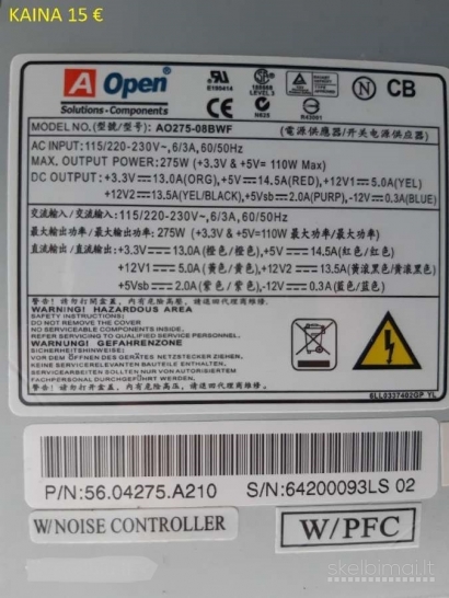 ATX Korpusas ir Maitinimo blokai ir kitos dalis