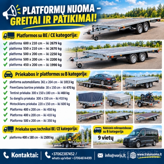 ALYTUJE PLATFORMŲ - Priekabų , keleivinių mikroautobusų nuomos