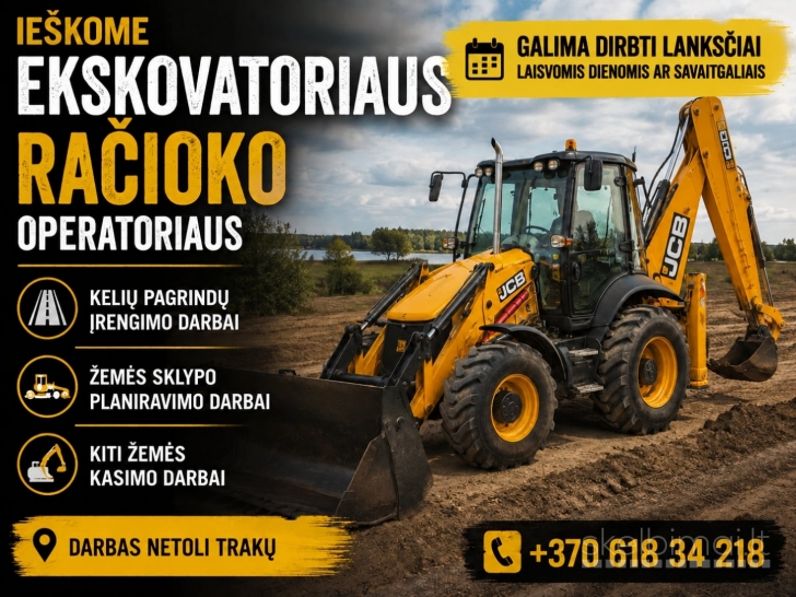 Reikalingas ekskavatoriaus vairuotojas / operatorius