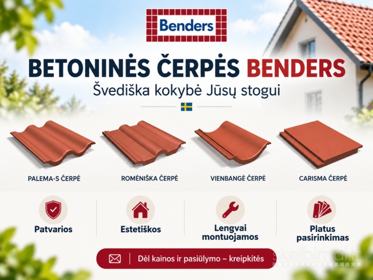 BETONINĖS STOGO ČERPĖS BENDERS (ŠVEDIJA) – mažos KAINOS!