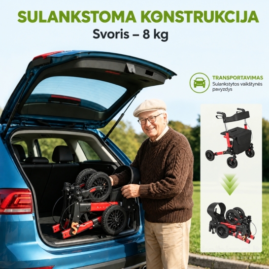 Naujas Rolatorius-vaikštynė su sėdyne ir krepšiu, sulankstomas, senjorams