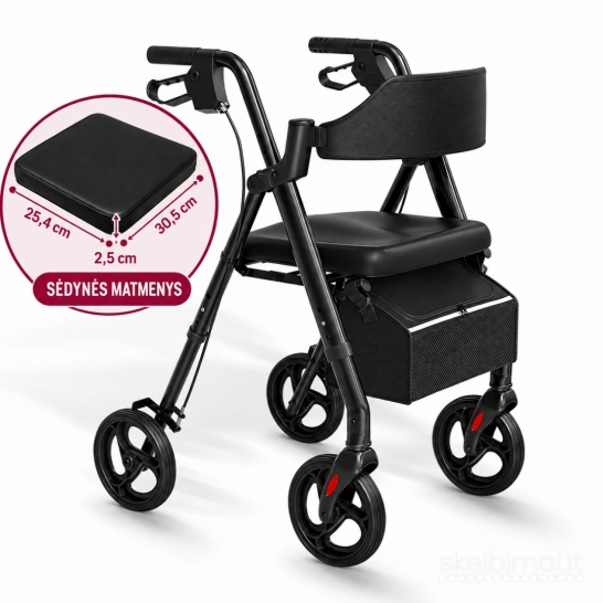 Naujas Rolatorius-vaikštynė su sėdyne senjorams, sulankstomas (iki 150 kg)