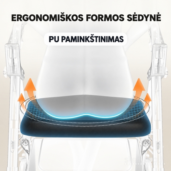 Naujas Rolatorius-vaikštynė su sėdyne senjorams, sulankstomas (iki 136 kg)