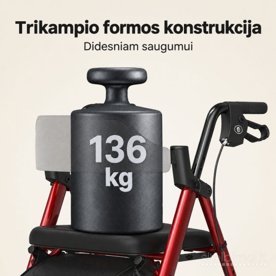 Naujas Rolatorius-vaikštynė su sėdyne senjorams, sulankstomas (iki 136 kg)