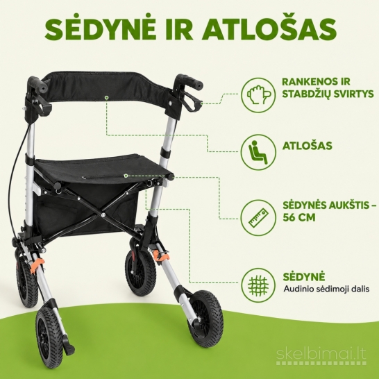 Naujas Rolatorius-vaikštynė su sėdyne ir krepšiu, sulankstomas, senjorams