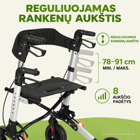 Naujas Rolatorius-vaikštynė su sėdyne ir krepšiu, sulankstomas, senjorams