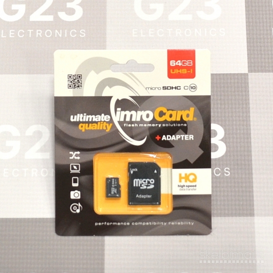 1321 Atminties kortelė Micro SD 64GB 10 klasės su SD adapteriu IMRO WWW.G23.LT