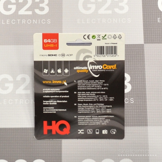 1321 Atminties kortelė Micro SD 64GB 10 klasės su SD adapteriu IMRO WWW.G23.LT