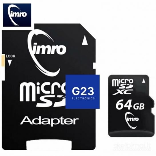1321 Atminties kortelė Micro SD 64GB 10 klasės su SD adapteriu IMRO WWW.G23.LT