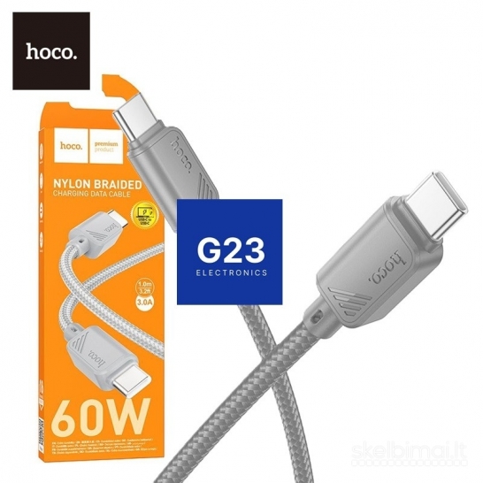 1286 Type-C į Type-C laidas 1 metras 60W Hoco X113 pilkos WWW.G23.LT