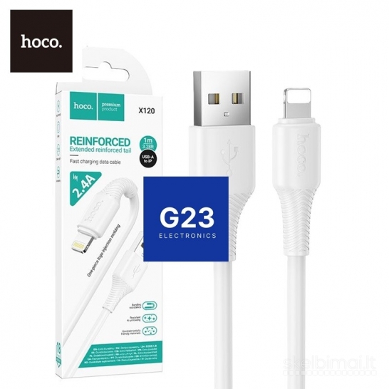 803 Apple Lightning laidas 1 metras 2.4A Hoco X120 baltos WWW.G23.LT