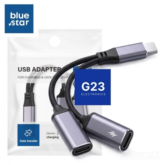 2238 Type-C į 2x Type-C lizdus jungtis ausinėms Blue Star WWW.G23.LT