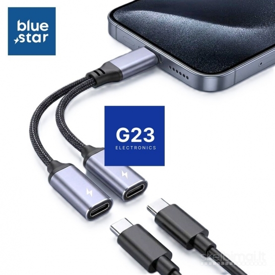 2238 Type-C į 2x Type-C lizdus jungtis ausinėms Blue Star WWW.G23.LT