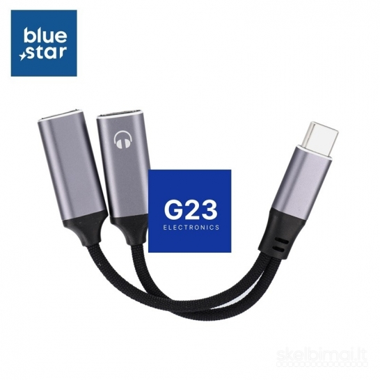 2238 Type-C į 2x Type-C lizdus jungtis ausinėms Blue Star WWW.G23.LT