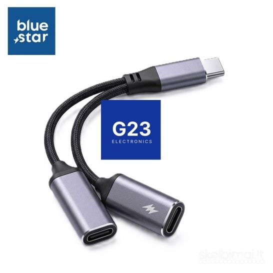 2238 Type-C į 2x Type-C lizdus jungtis ausinėms Blue Star WWW.G23.LT