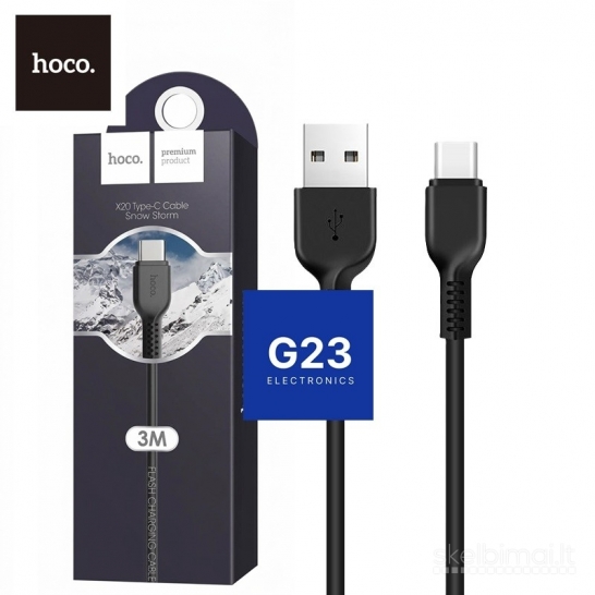 2239 Type-C laidas 3 metrai 3A Hoco X20 juodas WWW.G23.LT