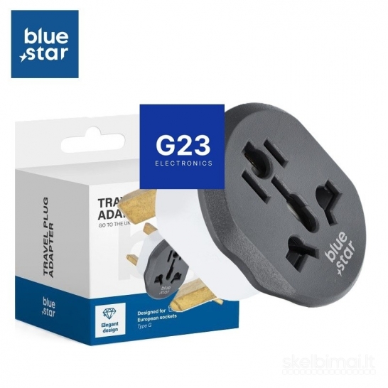 2242 220V tinklo adapteris perėjimas į UK Type G Blue Star WWW.G23.LT