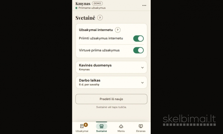 Sukursiu svetainę kavinei ar restoranui su meniu, užsakymais ir rezervacijomis