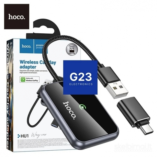 2246 Belaidis CarPlay adapteris Hoco HU1 USB-A USB-C WWW.G23.LT