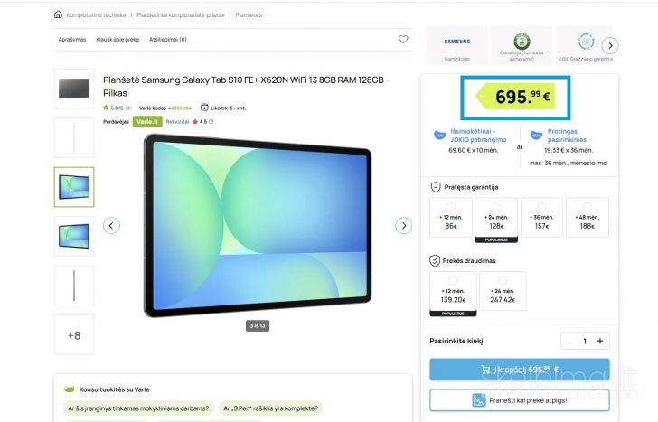 Samsung Galaxy Tab S10 Fe+ Plus X620 8gb/128gb + 64GB SD