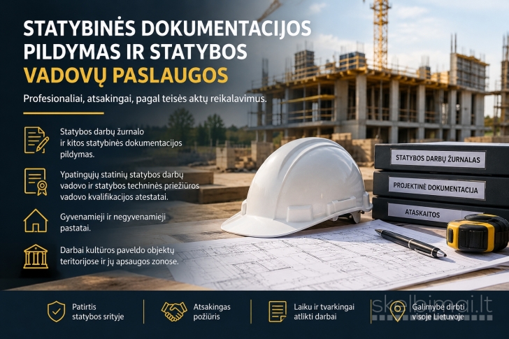 Darbų vadovo ir techninės priežiūros paslaugos, darbų žurnalo pildymas