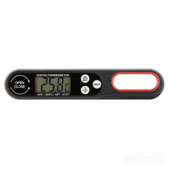 Sulankstomas skaitmeninis maisto termometras su LCD, juodas